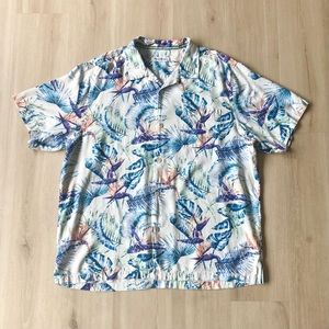 Tommy Bahama Silk Camp Shirt Bird of Paradise Gray, Blue, Green, Coral XL